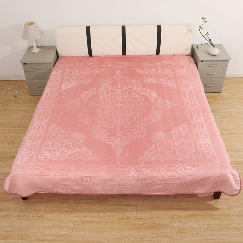 Embossed Throw Blanket Cloudy Polyester 300 GSM Soft Cozy Warm 200 x 240 cm Available in Beige Pink Grey and Cream, Pink
