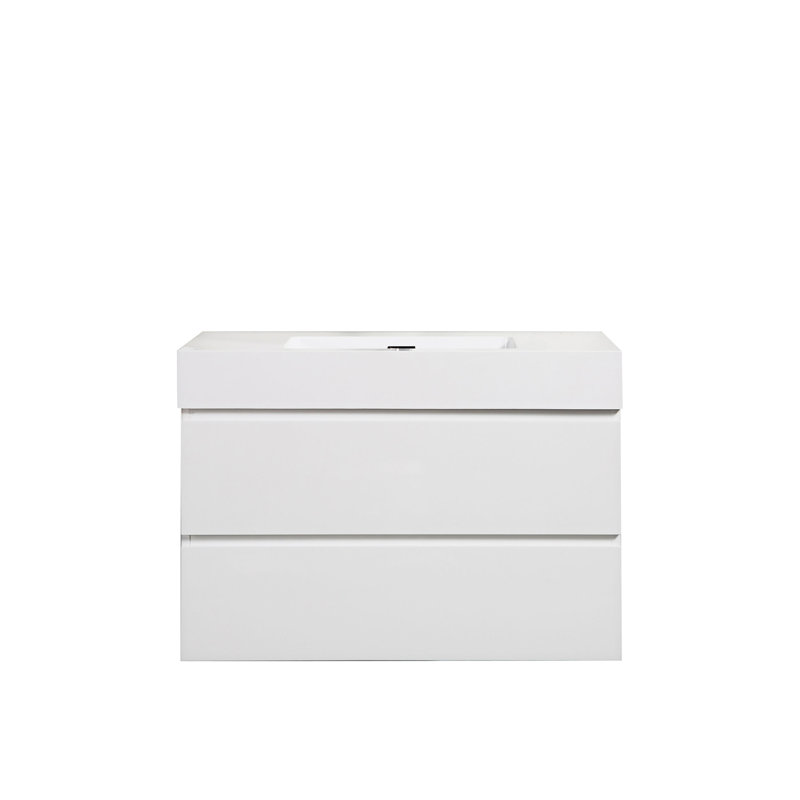 Rosehill Wall Mounted Single Bathroom Vanity with Engineered Stone Top, White, White