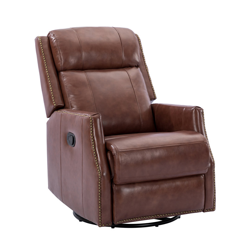 Elimelec Genuine Leather Manual Swivel Recliner, Brown