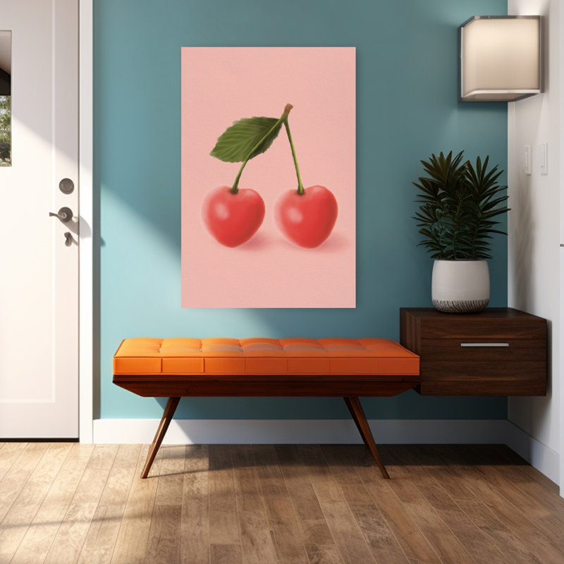 «Sweet Cherry Duo», impression d'art contemporain abstrait sur fond de cerise, H 48 po x l 32 po