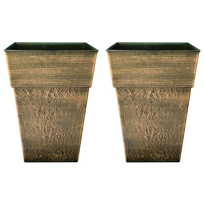  Avino 13 Inch Square Flower Planter Pot, Celtic Bronze (2 Pack)