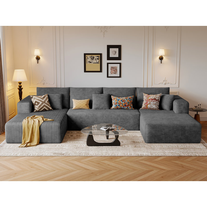 134" U-Shaped Convertible Sofa with Chaise Lounge & Ottoman, Modern Sofa Modular Sectional Cloud Couch, 6-Seat Deep Seat Sofa with 7 Pillows Boneless Sofa Couch for Livingroom Bedroom Apartment,Compression Sofa in a box ,No Assembly Required