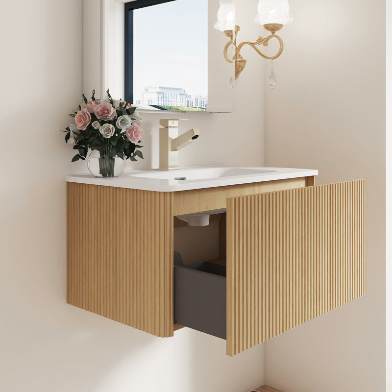 Ensemble de meuble-lavabo mural 30 po avec lavabo en céramique, Chêne