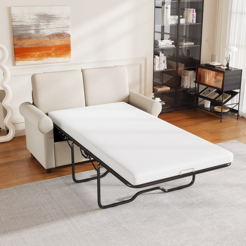 Canapé-lit escamotable avec canapé-lit et matelas simple, Velours beige