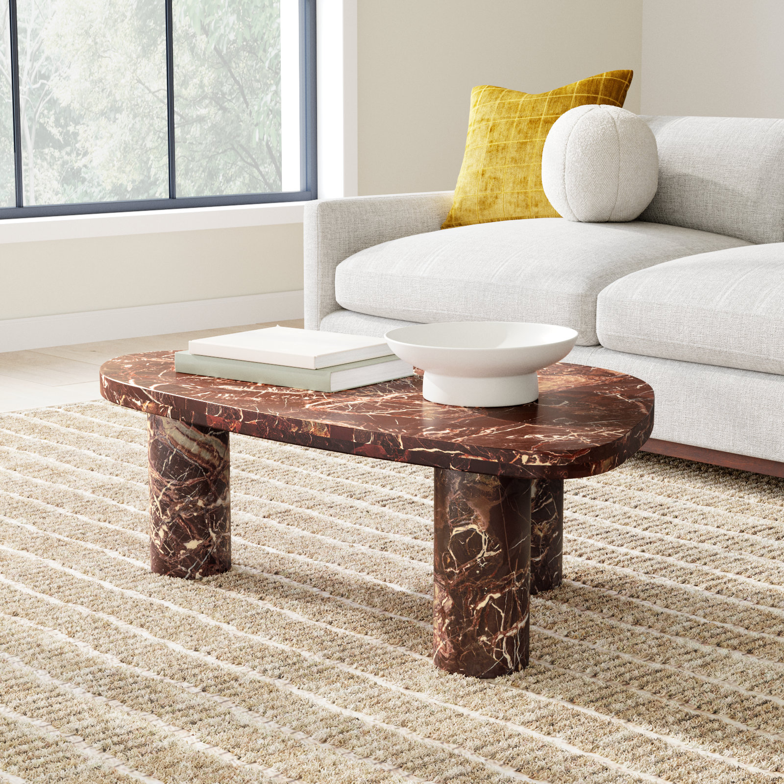 Moraga Genuine Marble Coffee Table, 15" H x 48" L x 30" W, Merlot Marble