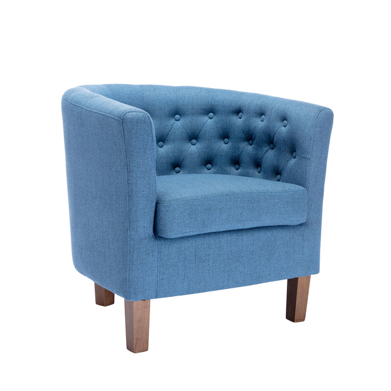 Cecille Barrel Accent Chair with Rubberwood Legs, Blue