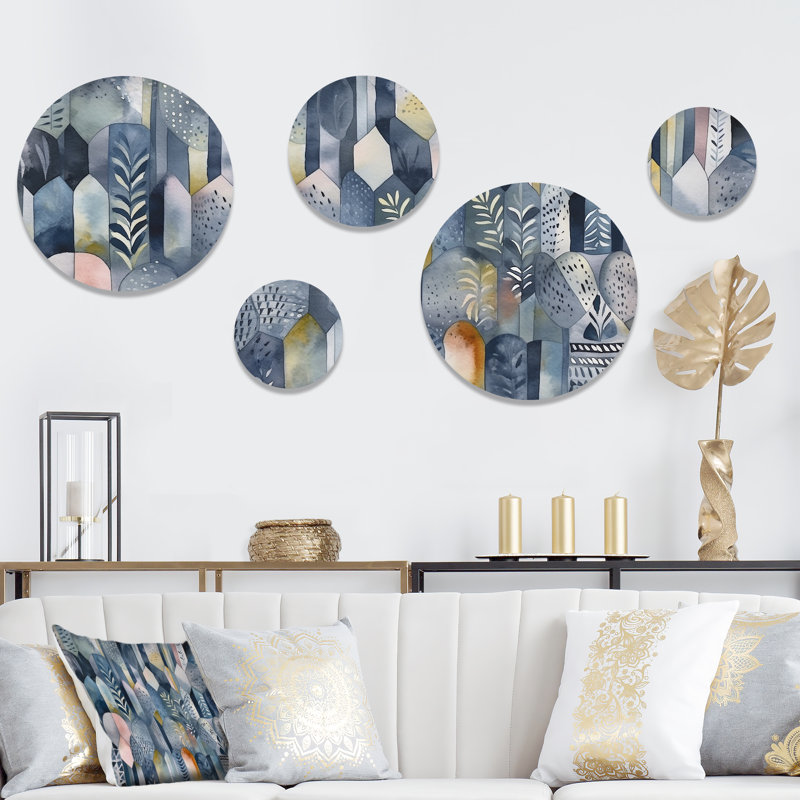 Décoration murale géométrique moderne bleue et blanche à géométrie infinie I