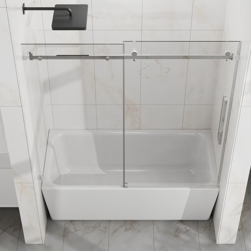 56 - 60 In W Adjustable Bathtub Door, 58 H, 1/4" (6mm) Tempered Glass, , Splash Proof Edge, Smooth And Quiet Operation Width, Sliding