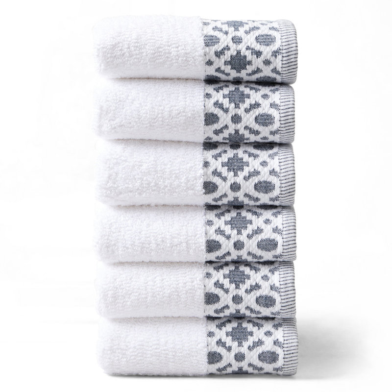 Ensemble 6 serviettes de bain en coton Shalyssa, Blanc / gris foncé