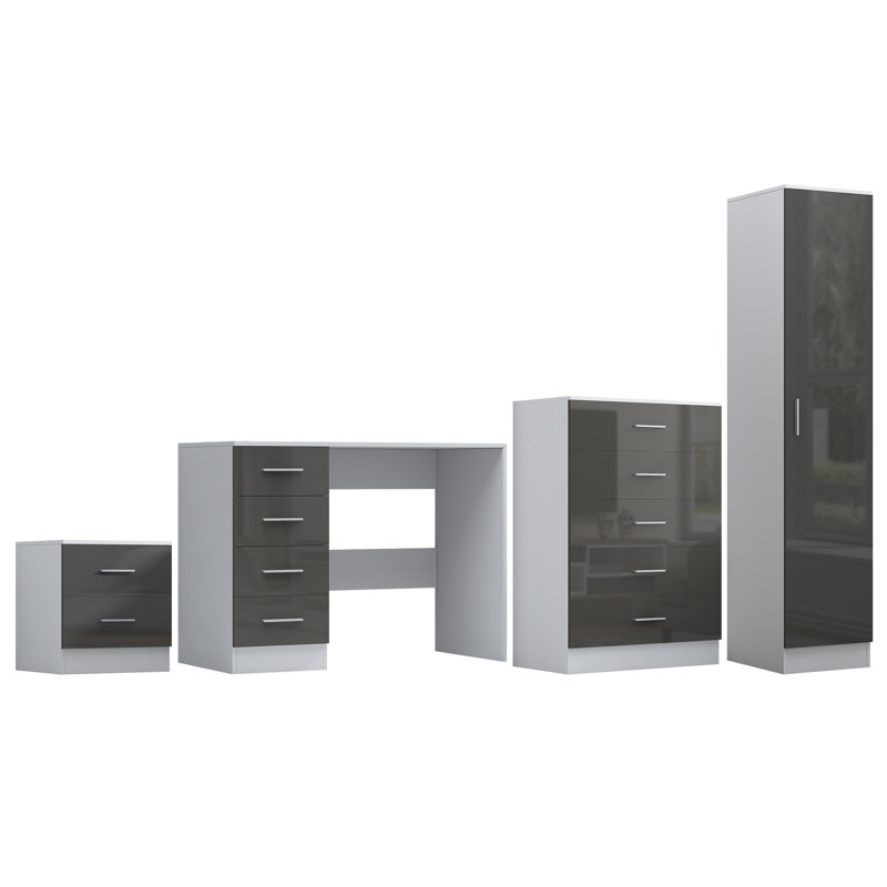 Eva Piece Bedroom Set, Grey Gloss / Matt White