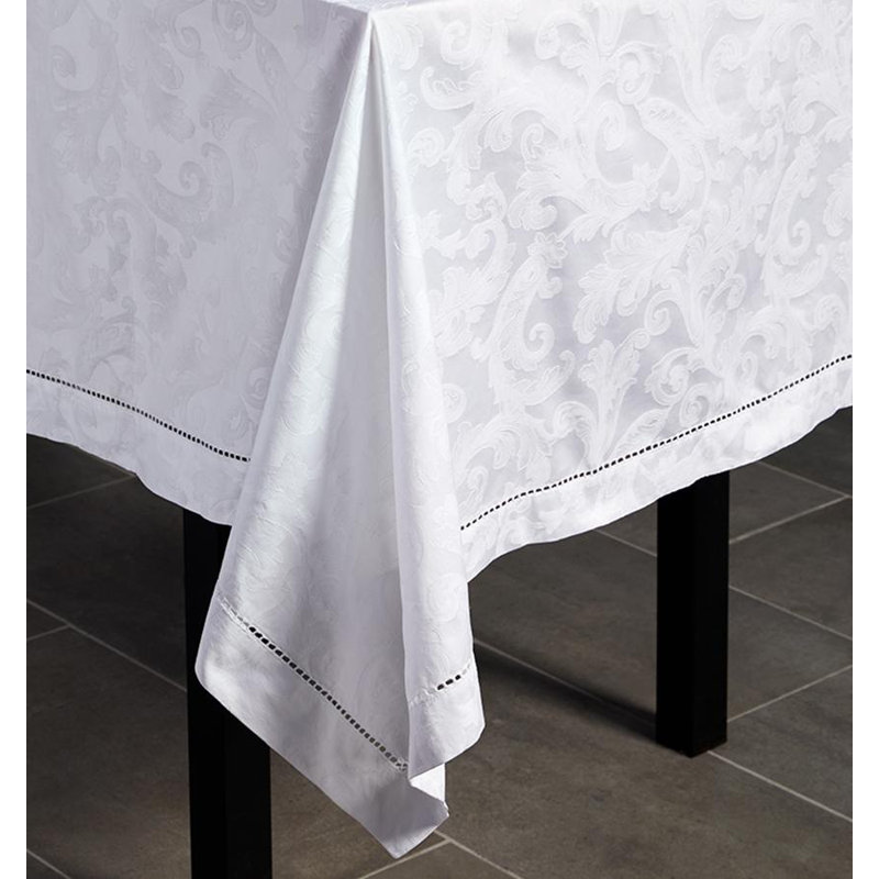 Acanthus Handmade Floral Tablecloth, 104" L x 104" W, White