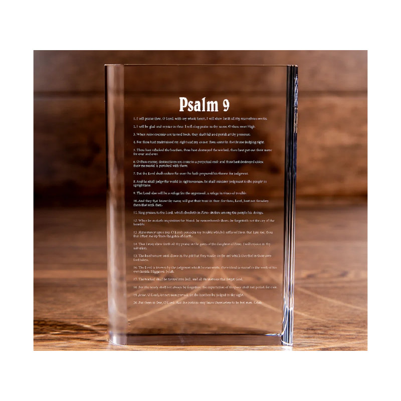 Livre en cristal gravé au laser Psym 9 de Jimiyah - Élégante religieuse pour les croyants dévoués, H 8 po x l 6 po x P 2 po