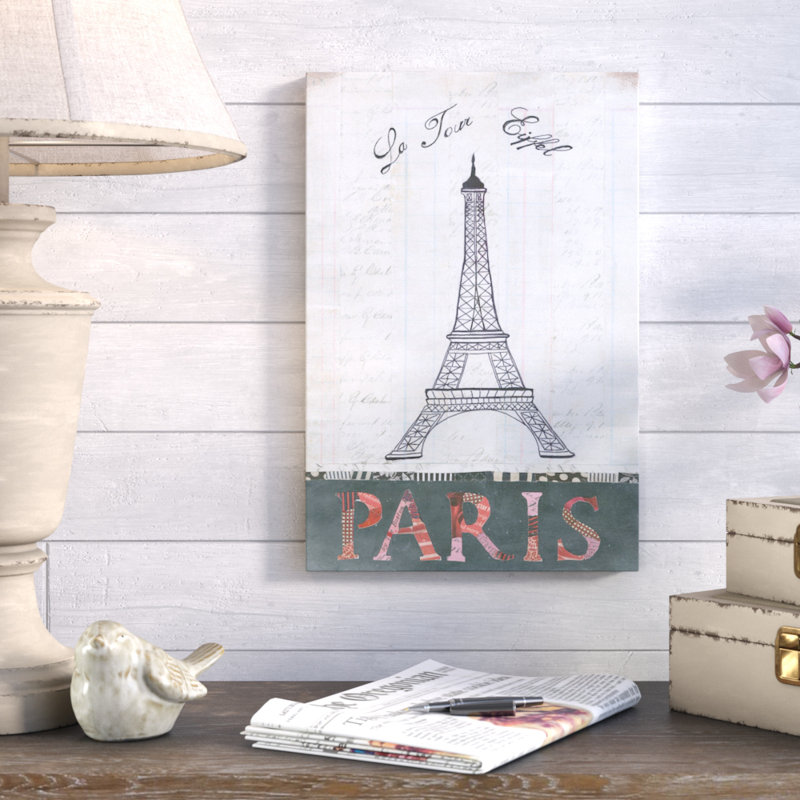 « la tour eiffel », impression sur toile tendue, H 32 po x l 24 po x P 1 po, Papier d'art encadré noir, Blanc