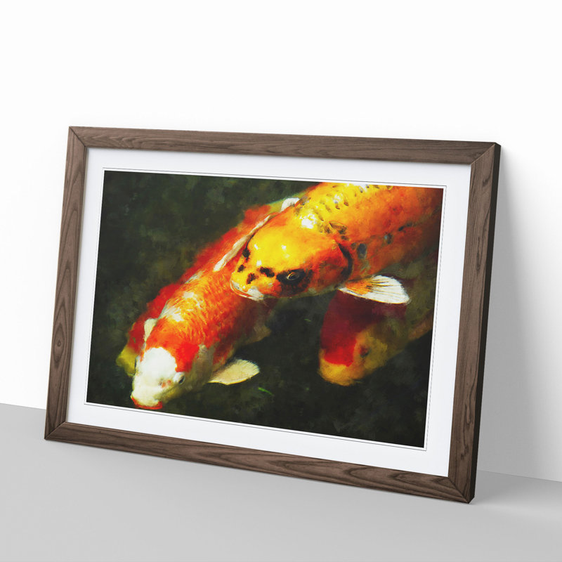 Koi Fish - Picture Frame Painting, Walnut Framed, 27cm H x 36cm W x 2cm D