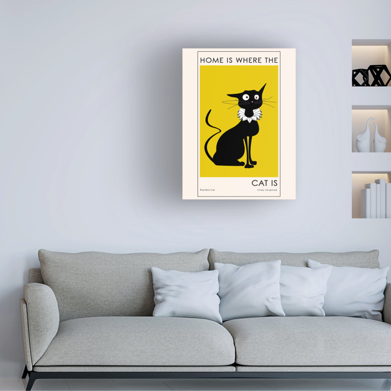 "Home is où le chat est" par Ayse - Art textuel sur toile tendue, H 47 po x l 35 po x P 2 po