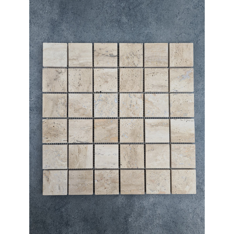 Patara Ivory 2" x 2" Travertine Grid Mosaic Wall & Floor Tile