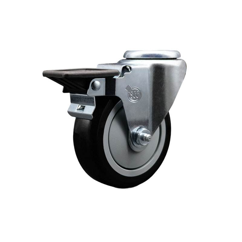 4 Inch Poly Wheel Swivel Bolt Hole Caster with Posi Lock Brake SCC, Black