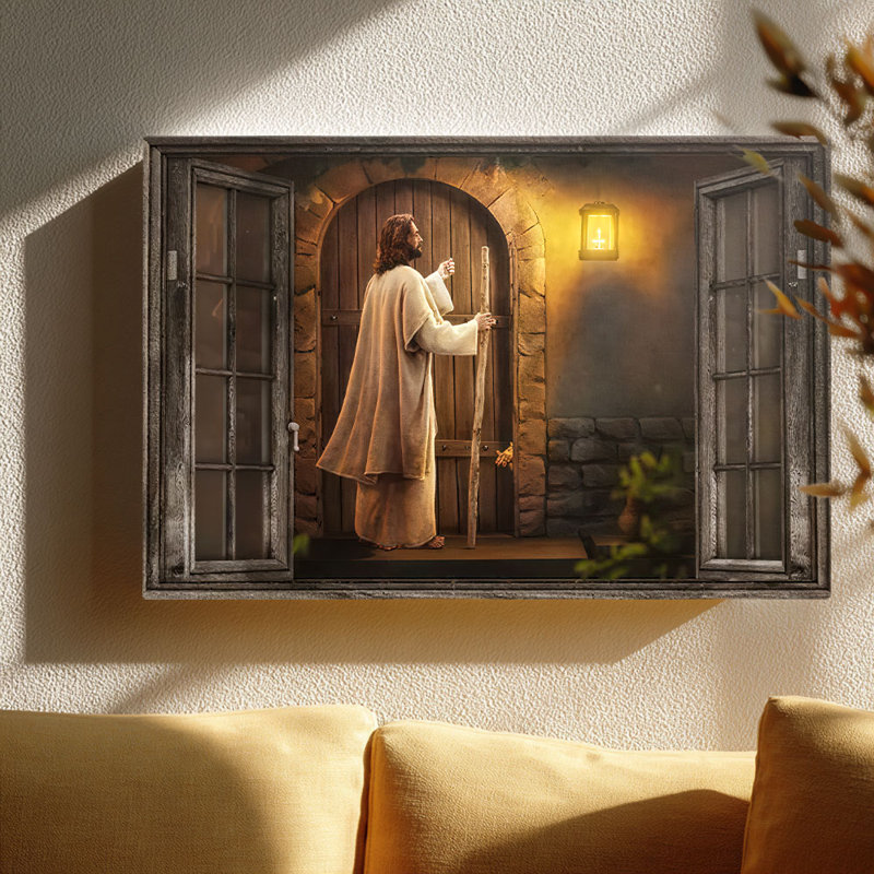 «Jesus Knocking on Door», art mural tendu sur toile tendue, 40 * 30 pouces (100 * 75 * 2cm)
