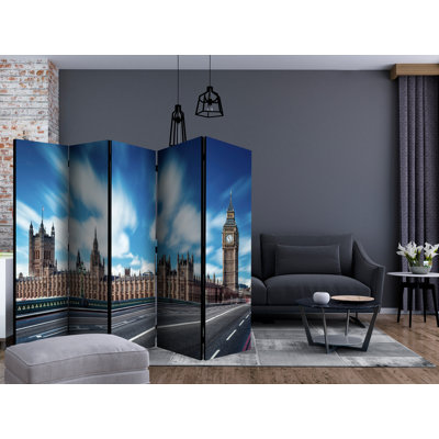 Guster 225 cm W x 172 cm H 5 - Panel Solid Wood Folding Room Divider