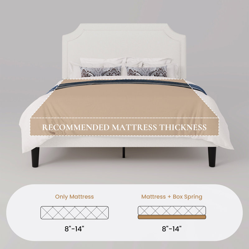 Structure de lit moderne tapissier avec tête de lit ajustable, Lit double, Chenille blanc cassé