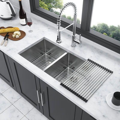 Évier de cuisine à double cuve encastrable 28 po x 19 po, acier inoxydable de calibre 16, cuve profonde de 10 po, insonorisation et condensation exceptionnelle, avec sous-couche