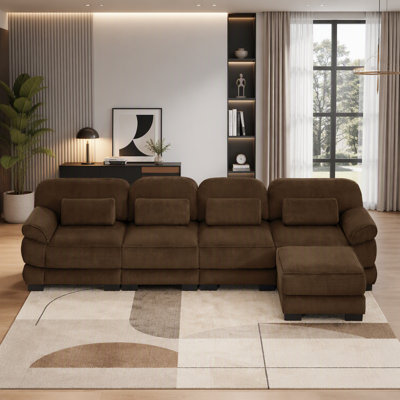 Canapé modulaire surdimensionné en forme de L de 132,3 po avec repose-pieds en nuage avec repose-pieds, canapé en velours côtelé 4 places, assise profonde, dossier réglable
