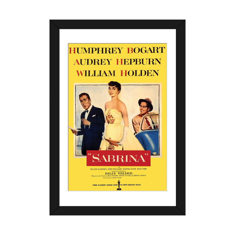 « sabrina film », affiche rétro sur toile, Papier d'art encadré noir, Blanc, H 32 po x l 24 po x P 1 po