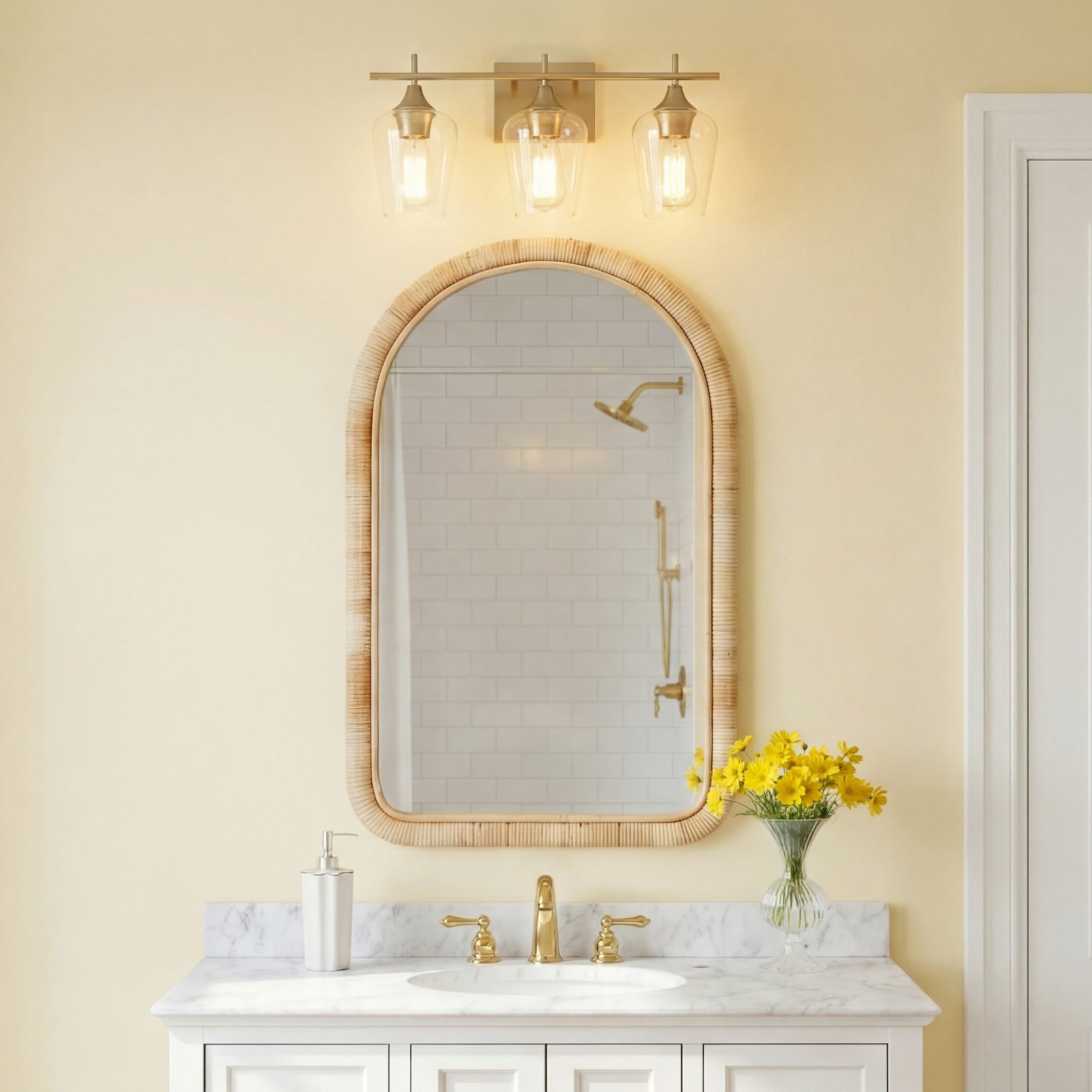 Breena 3-Light Dimmable Vanity Light, Warm Brass, Clear