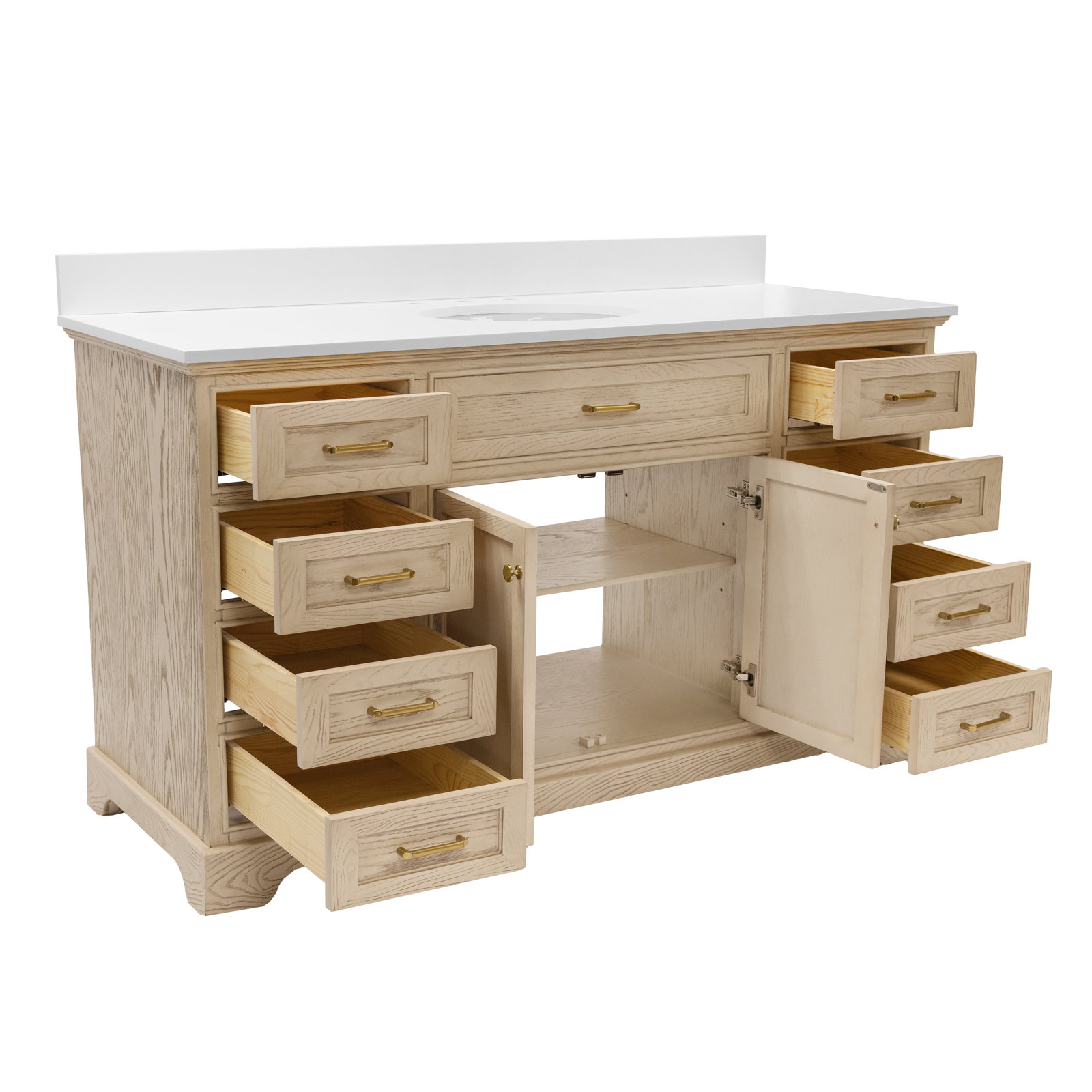 Ronnie 60'' Single Bathroom Vanity, Engineered White, Greige Oak
