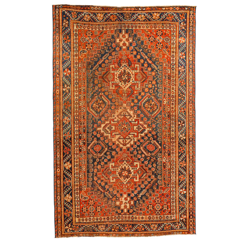 Tapis unique brun / rouille de 4 pi 4 po x 7 pi années 1990