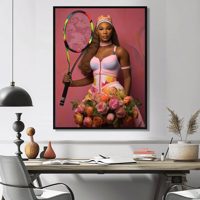 Serene avec roses roses et raquette de tennis