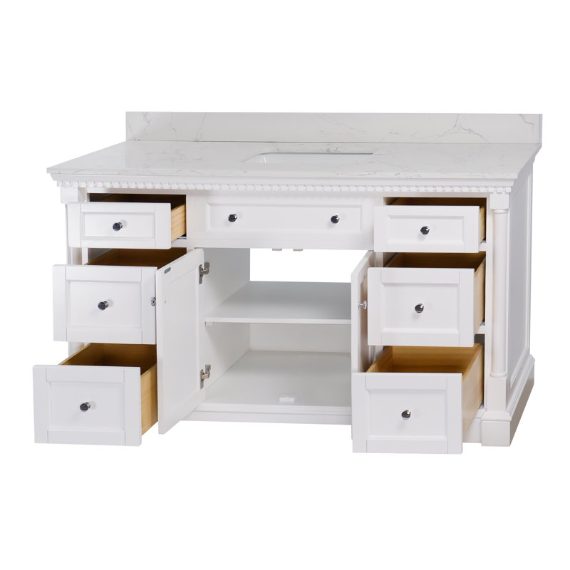 Ensemble de meuble-lavabo simple 60 po Fossen, Blanc, Marbre d'ingénierie