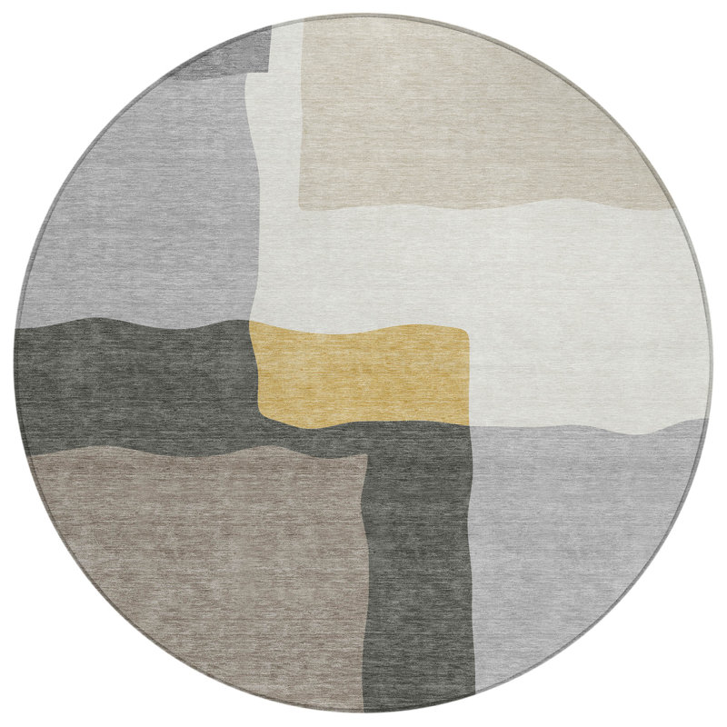 Machine Washable Indoor/Outdoor Chantille ACN2400 Abstract Rug, Round 8'