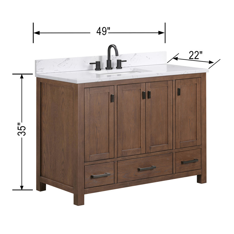 Modero 48" Single Bathroom Vanity with Top, Cala White Marble, Black, Mocha Oak