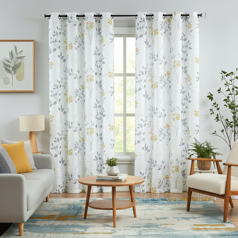 Semi Sheer Curtain Panel Pair, Yellow, 127cm Width x 228.6cm Drop