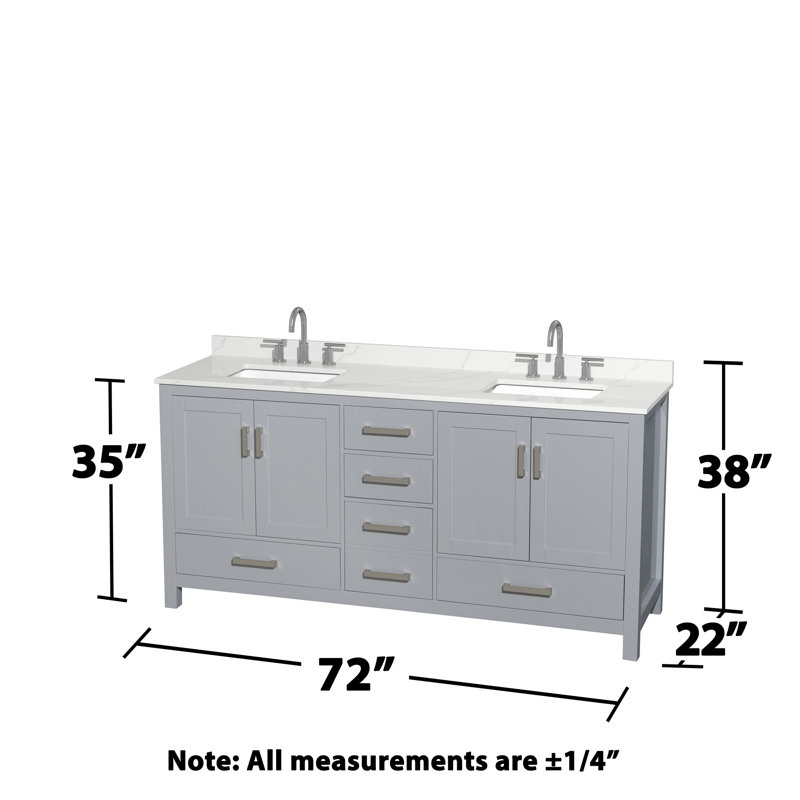 Sheffield 72" Freestanding Double Bathroom Vanity with Quartz Top with Medicine Cabinets, Chrome, Gray, Giotto Quartz