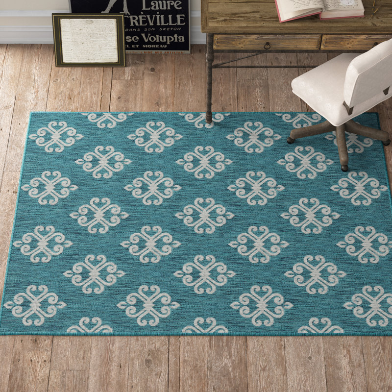 Tapis intérieur / extérieur vert / gris Turnham, Rectangle 5 pi 3 po x 7 pi 3 po