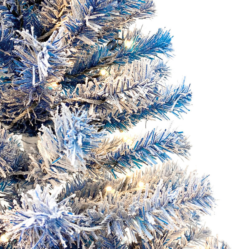 Arbre de Noël à charnière 6 pi - bleu, 750 branches, lumières chaudes