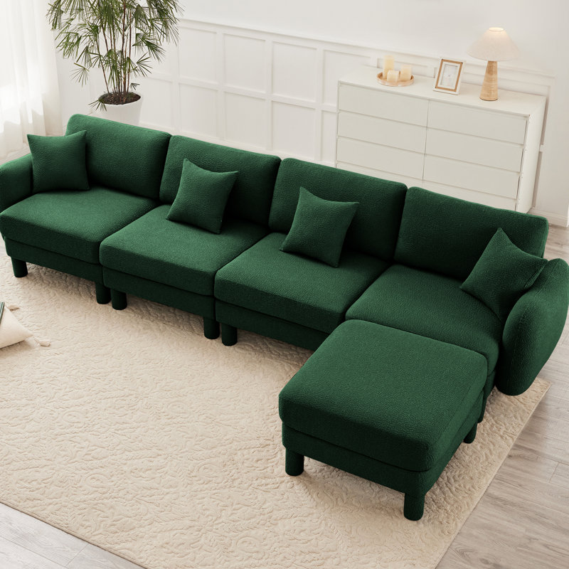 Canapé modulaire convertible en tissu Boucle avec accoudoirs distinctifs et repose-pieds amovible