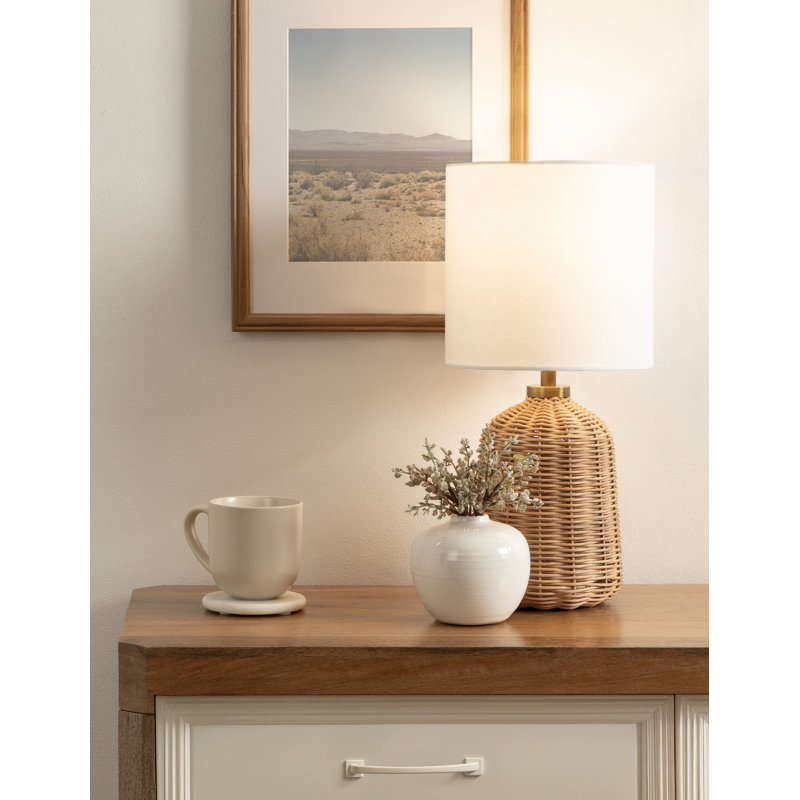 Modern Rattan Bedside Table Lamp, Tan