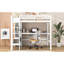 Lit mezzanine double blanc avec tablettes multifonctionnelles et bureau intégré, structure en bois de pin, style rustique moderne