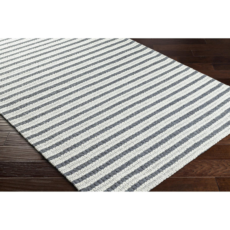 Empoli Hand Woven Wool Striped Area Rug, Dark Gray/White, Rectangle 5' x 7'6"