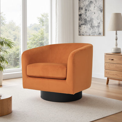 Velvet Upholstered Swivel Barrel Chair