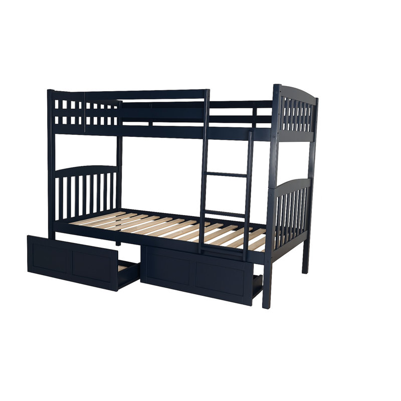 Thomson Twin over Twin Bunk Bed with Storage Drawers, Mattresses Not Included, Navy, Twin Over Twin