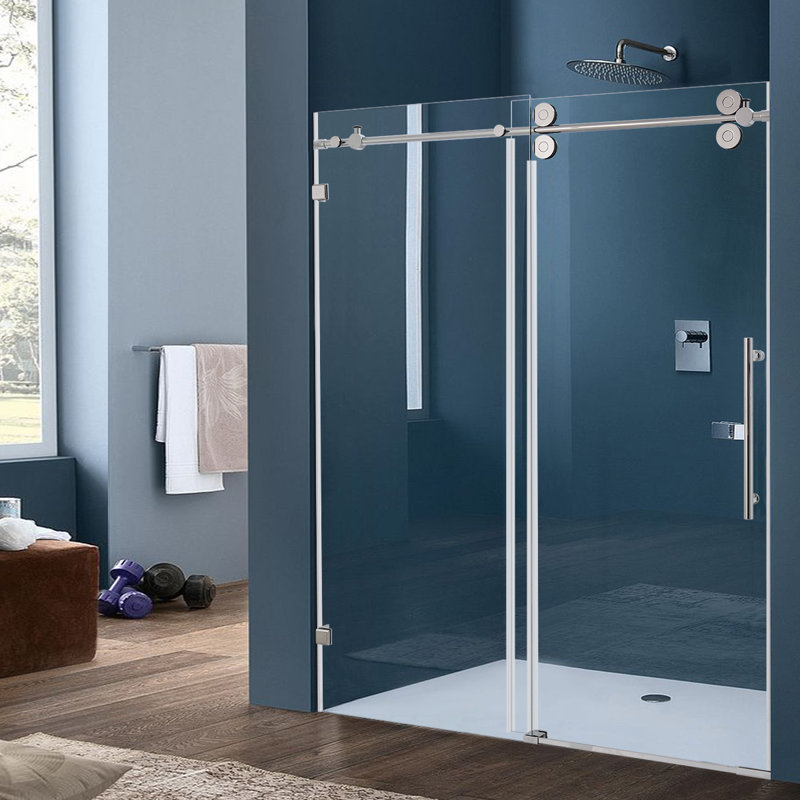Porte de douche coulissante simple sans cadre l 60 po x H 76 po avec poignée, Argent argent
