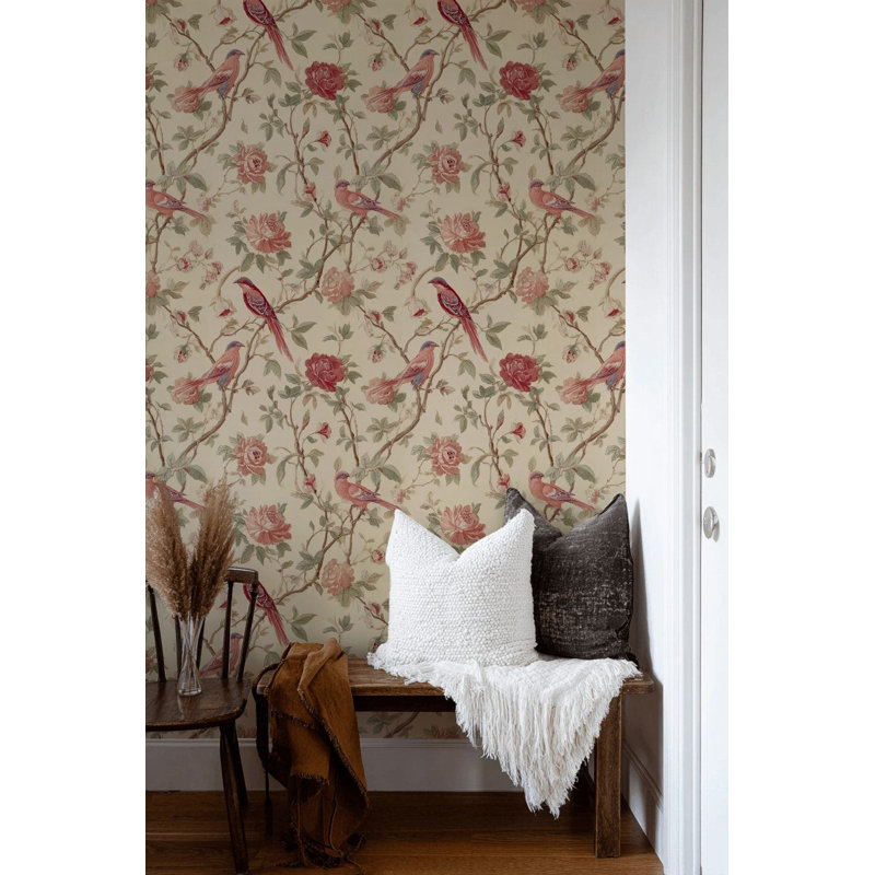 Papier peint floral rétro avec oiseaux et papier peint rétro