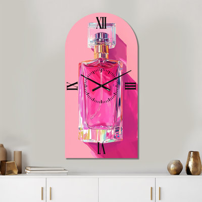 Crystal Perfume Pop I - Pink Art Deco Arch Wall Clock