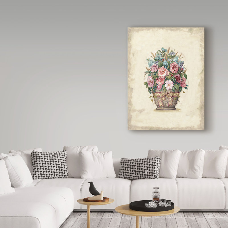 « pot de roses 1 », reproduction de peinture à l’acrylique sur toile tendue, H 19 po x l 14 po