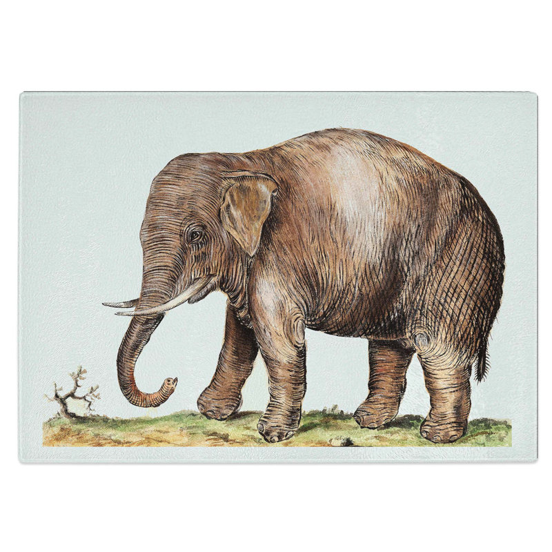 Tempered Glass Asian Elephant Chopping Board, 39 cm W x 28.5 cm L