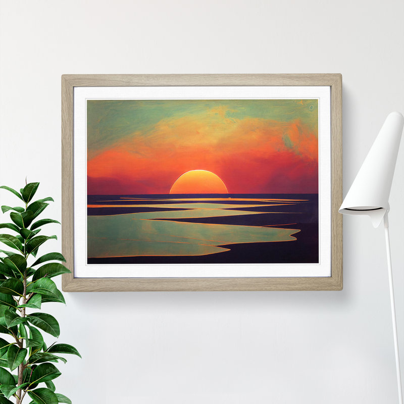 XH1022-4459X Graceful Ocean Beach Sunset - Single Picture Frame Print, Oak Framed, 46cm H x 64cm W x 2cm D